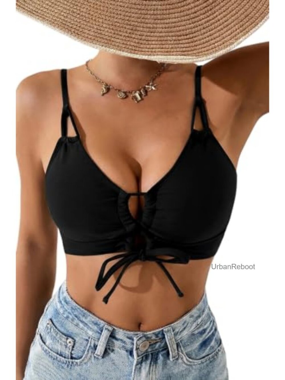 Push Up Bikini Top Lace Up Front Cutout Swimwear Women Bathing Suit Tops